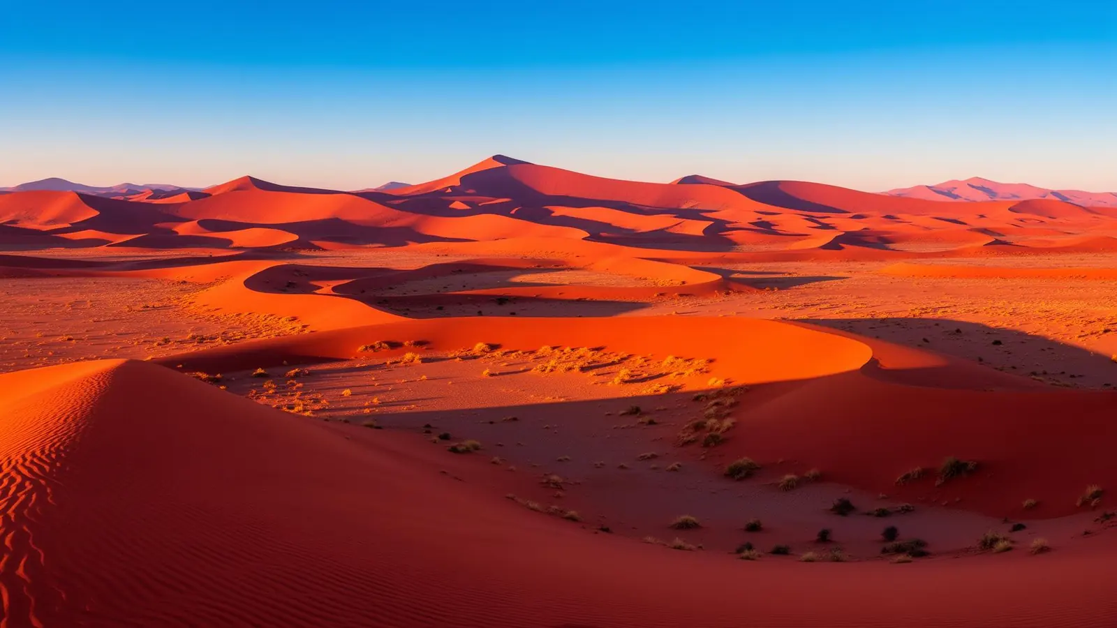 Red sand dunes of Sossusvlei in the Namib desert at sunrise